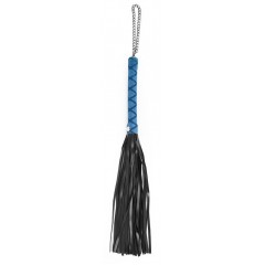 Черная многохвостая плеть-флоггер с синей ручкой - 40 см.